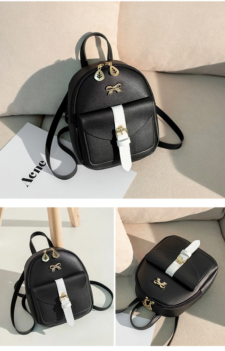 Women′s Mini Backpack Luxury PU Leather Backpack Cute Graceful Bagpack Small School Bags for Girls Bow-Knot Leaf Hollow