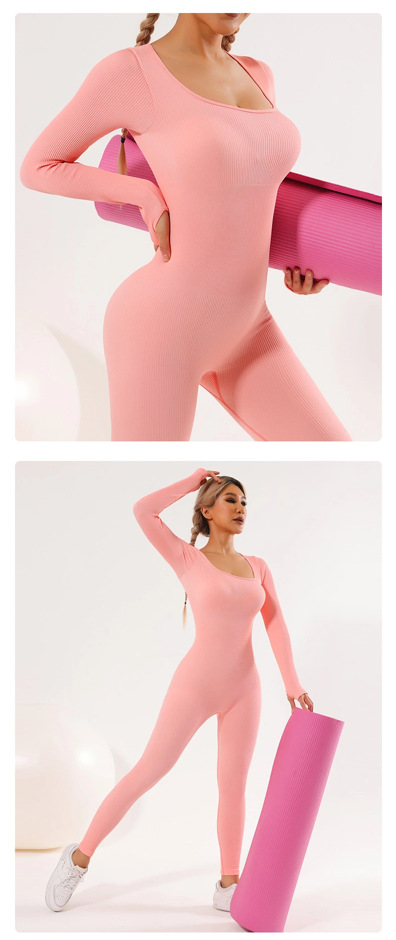 Long Sleeve Fitness Wear Seamless Yoga Bodysuit Athletic Activewear for Women