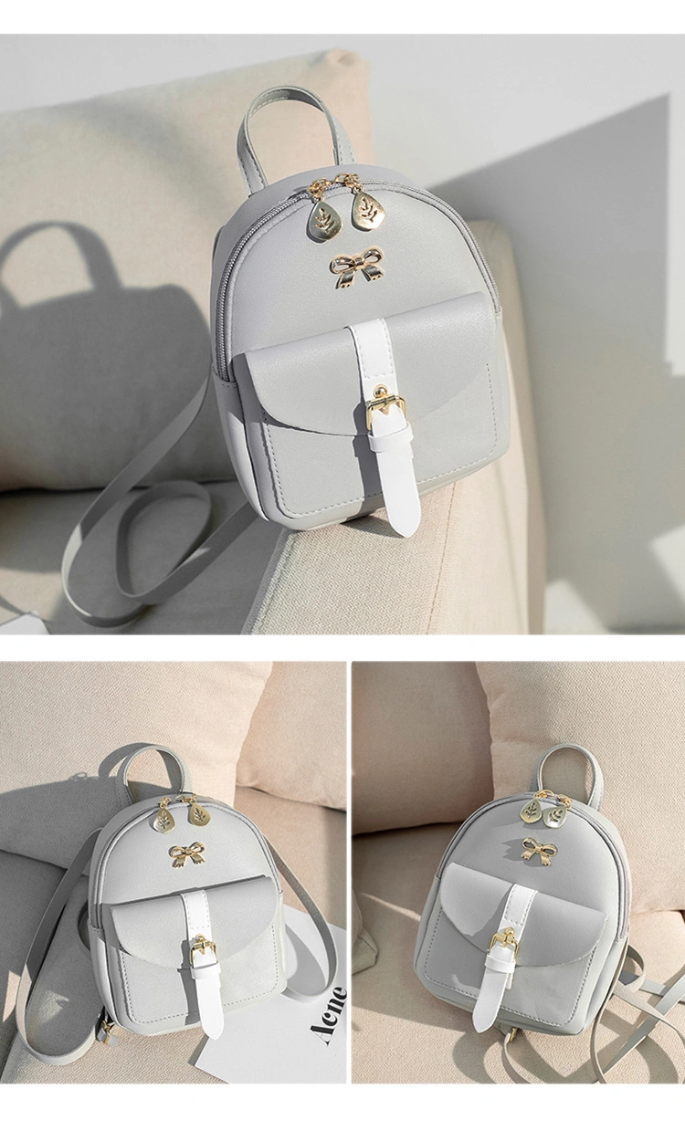 Women′s Mini Backpack Luxury PU Leather Backpack Cute Graceful Bagpack Small School Bags for Girls Bow-Knot Leaf Hollow