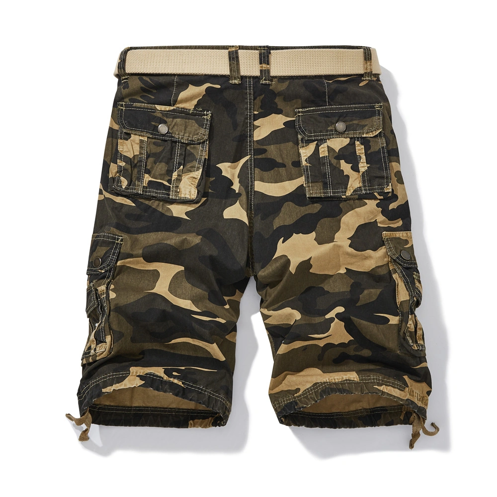 Eight Pockets Pure Cotton Relaxed Fit Camouflage Men Cargo Shorts